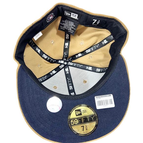 Atlanta Braves Corduroy New Era MLB Fitted Hat 7 3/8 Tan Beige Black New - Picture 5 of 7